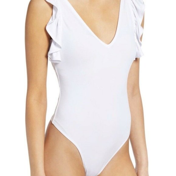 Leith Body Suit XL White Flutter V Neck V Back - Picture 3 of 7